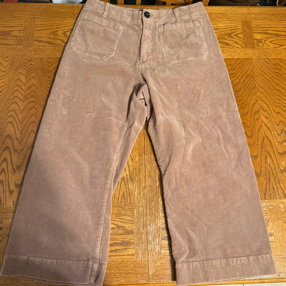 Quince Corduroy Wide-Leg Crop Pants in Light Brown Sz 14 Elevated Basics - Picture 3 of 14
